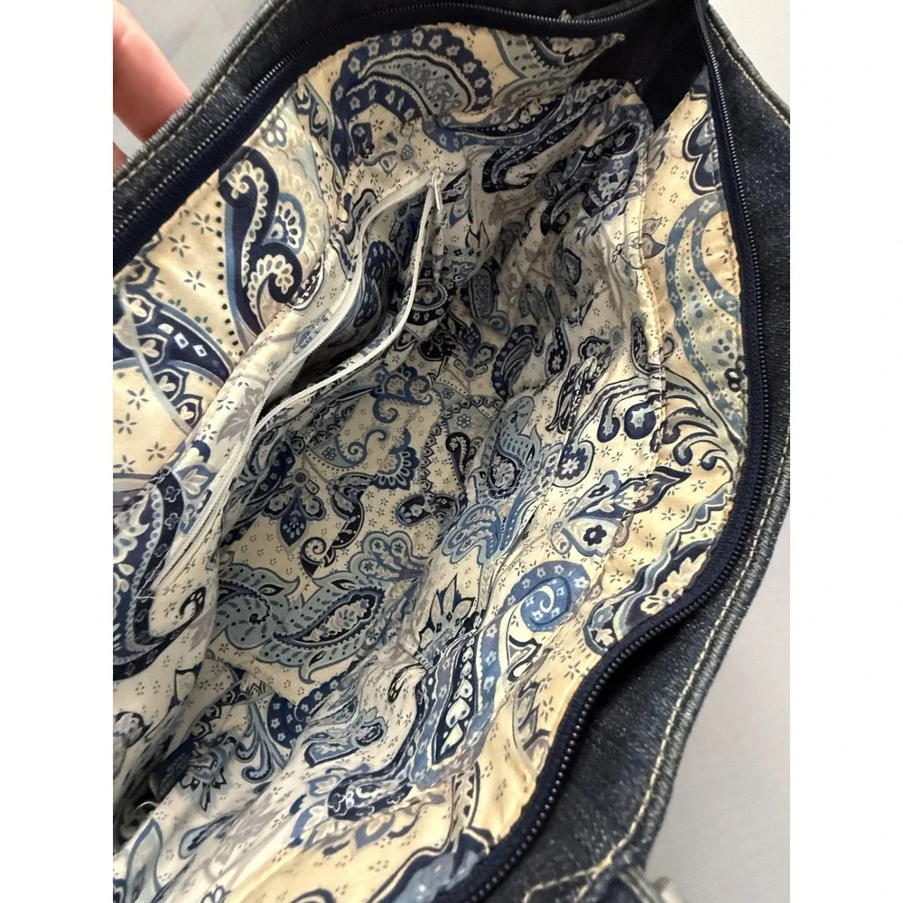 Vera Bradley Quilted Denim Tote Bag Purse Blue Paisley Lining With Coin Pouch
